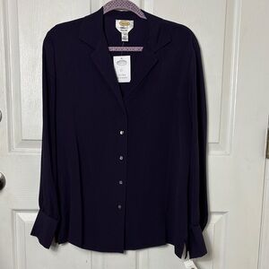 NEW NWT TALBOTS Purple Pure Silk Collar Button Down Dressy Blouse Size 10